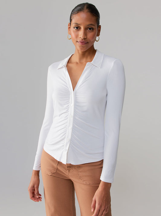 Dreamgirl Knit Button Up Top White