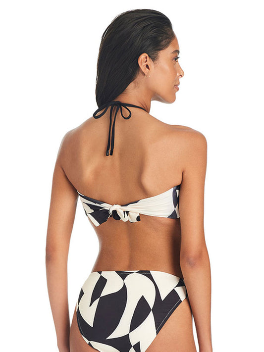 Abstract Island Bandeau Bikini Top White Sand