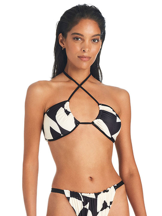 Abstract Island Bandeau Bikini Top White Sand